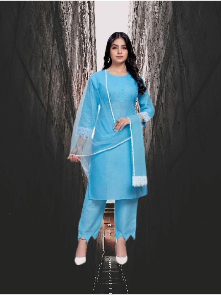     			M Enterprise Cotton Self Design Kurti With Pants Women's Stitched Salwar Suit - Light Blue ( Pack of 1 )