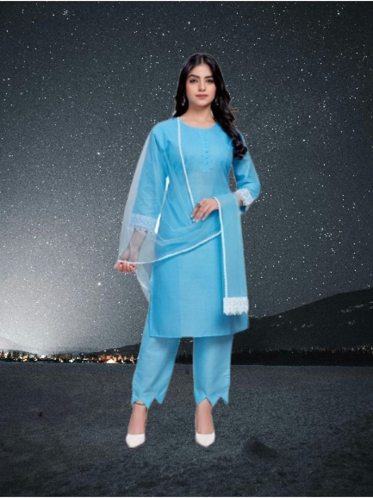     			M Enterprise Cotton Self Design Kurti With Pants Women's Stitched Salwar Suit - Light Blue ( Pack of 1 )