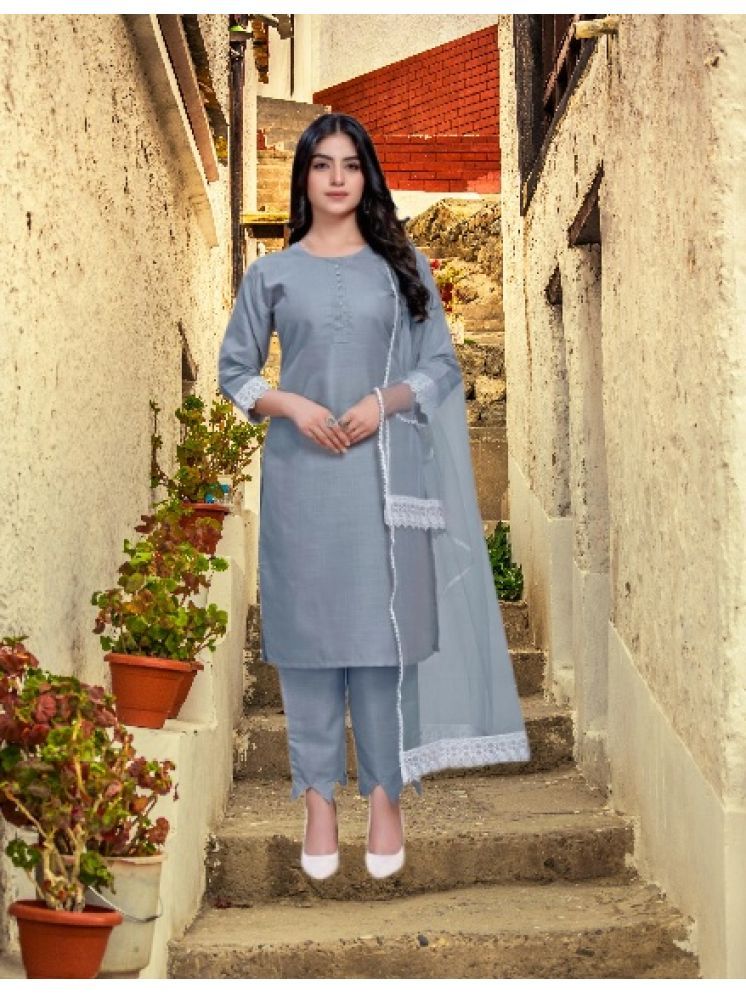     			M Enterprise Cotton Self Design Kurti With Pants Women's Stitched Salwar Suit - Light Grey ( Pack of 1 )