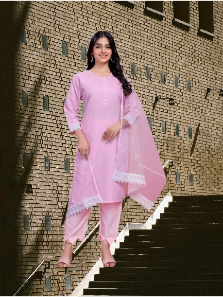     			M Enterprise Cotton Self Design Kurti With Pants Women's Stitched Salwar Suit - Pink ( Pack of 1 )