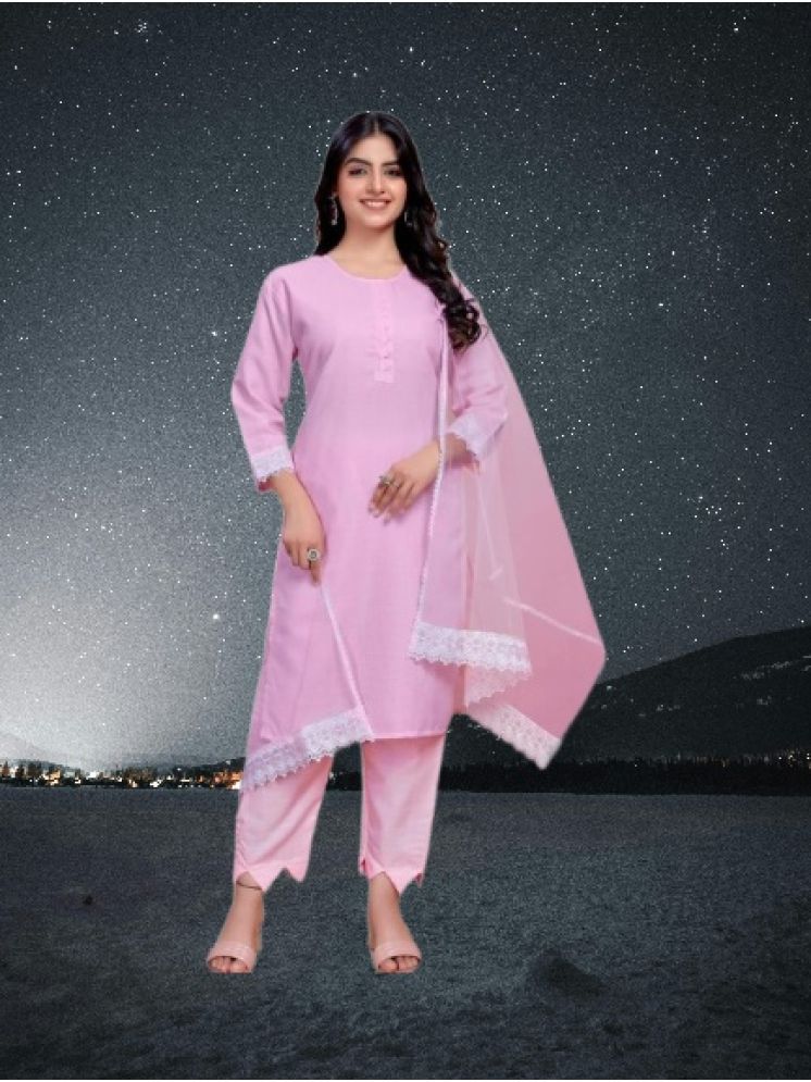     			M Enterprise Cotton Self Design Kurti With Pants Women's Stitched Salwar Suit - Pink ( Pack of 1 )