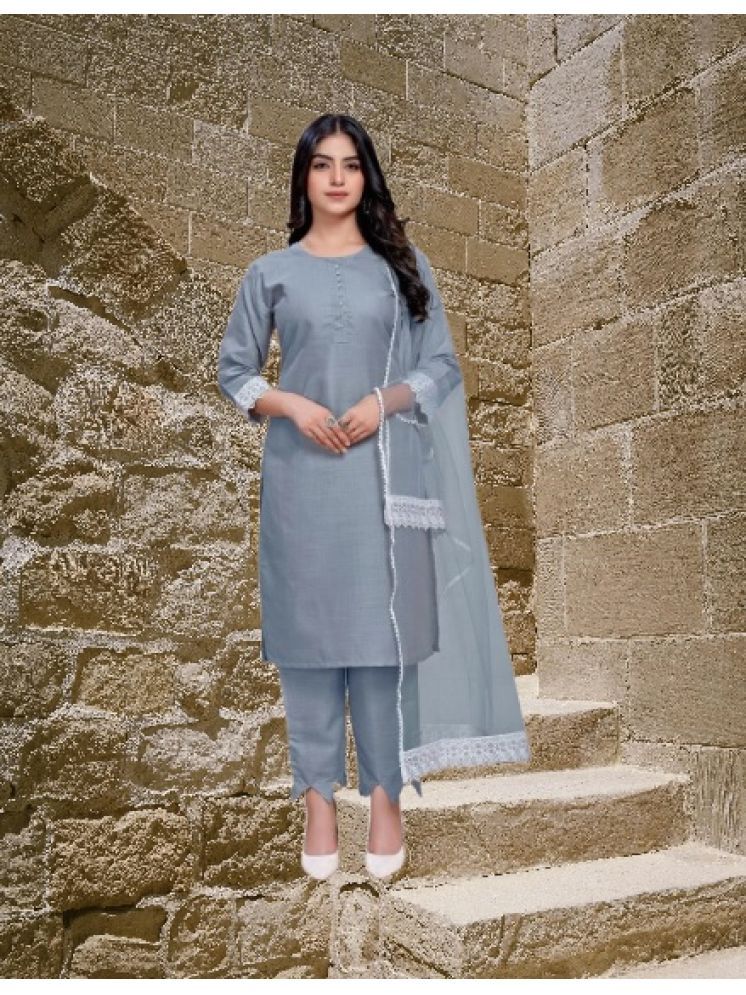     			M Enterprise Cotton Self Design Kurti With Pants Women's Stitched Salwar Suit - Light Grey ( Pack of 1 )