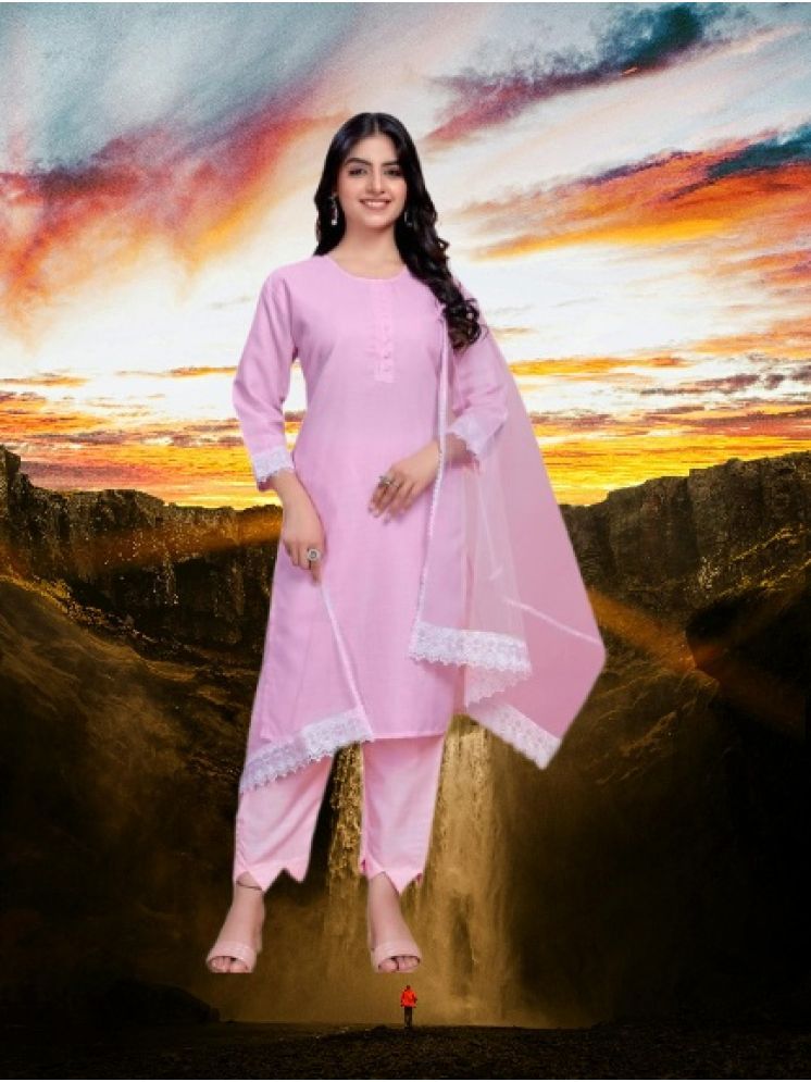     			M Enterprise Cotton Self Design Kurti With Pants Women's Stitched Salwar Suit - Pink ( Pack of 1 )