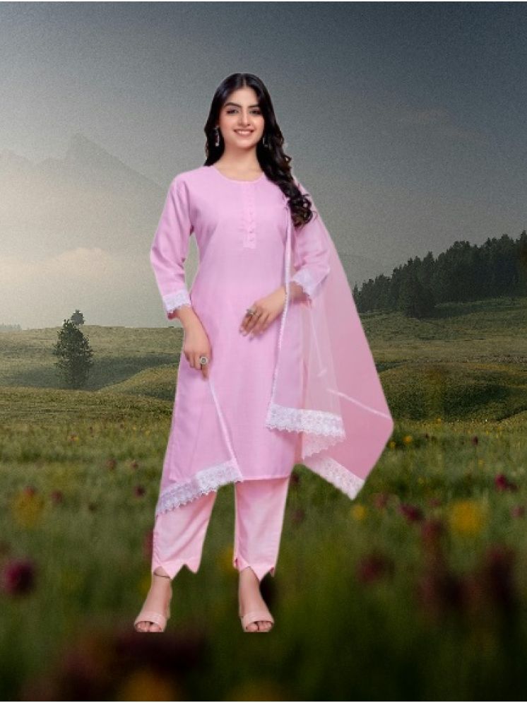     			M Enterprise Cotton Self Design Kurti With Pants Women's Stitched Salwar Suit - Pink ( Pack of 1 )