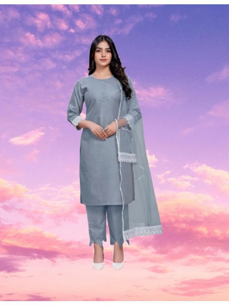     			M Enterprise Cotton Self Design Kurti With Pants Women's Stitched Salwar Suit - Light Grey ( Pack of 1 )