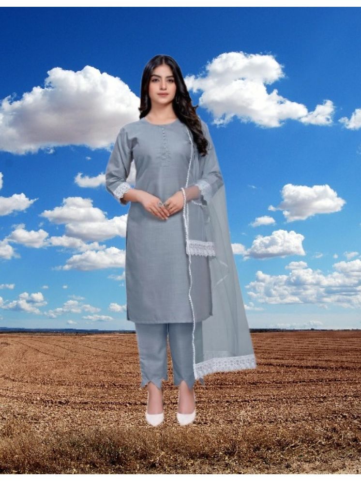     			M Enterprise Cotton Self Design Kurti With Pants Women's Stitched Salwar Suit - Light Grey ( Pack of 1 )