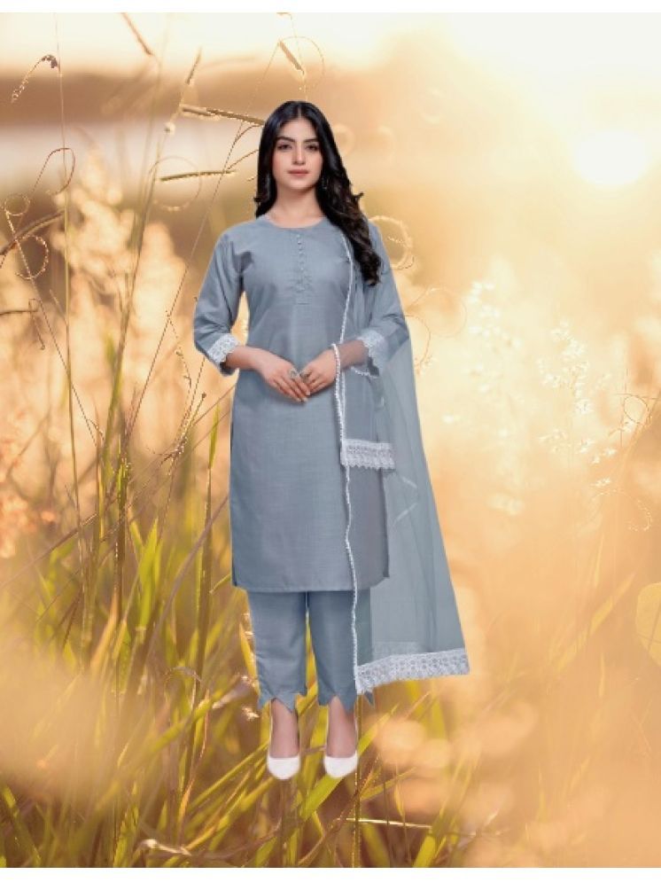     			M Enterprise Cotton Self Design Kurti With Pants Women's Stitched Salwar Suit - Light Grey ( Pack of 1 )