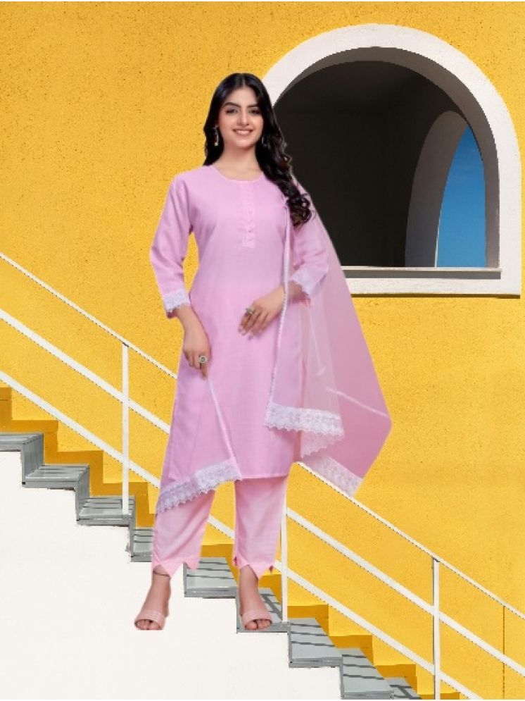     			M Enterprise Cotton Self Design Kurti With Pants Women's Stitched Salwar Suit - Pink ( Pack of 1 )