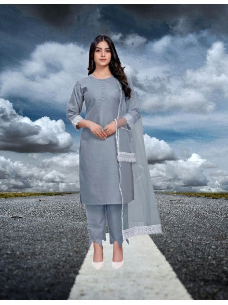     			M Enterprise Cotton Self Design Kurti With Pants Women's Stitched Salwar Suit - Light Grey ( Pack of 1 )