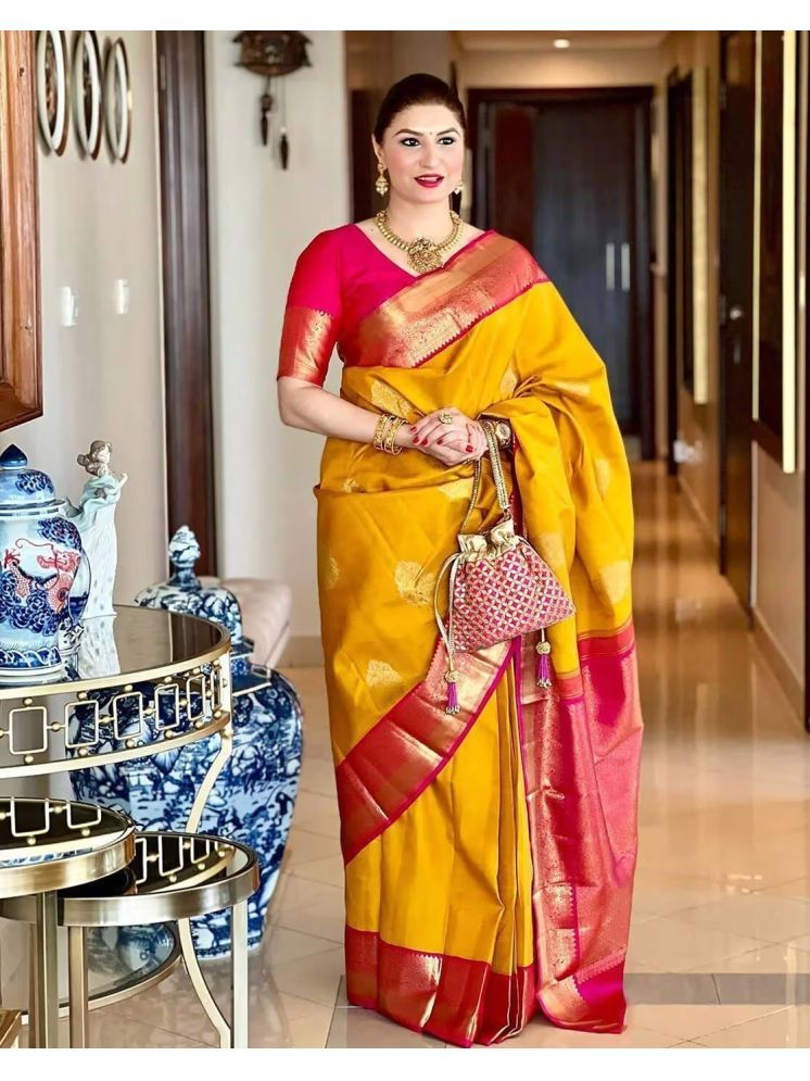     			A TO Z CART Pack of 1 Silk Embellished Saree With Blouse Piece ( Yellow )