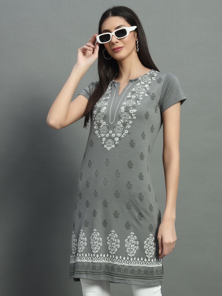     			BELLAFINO Pack of 1 Cotton Blend Printed Straight Women's Kurti - ( Grey )