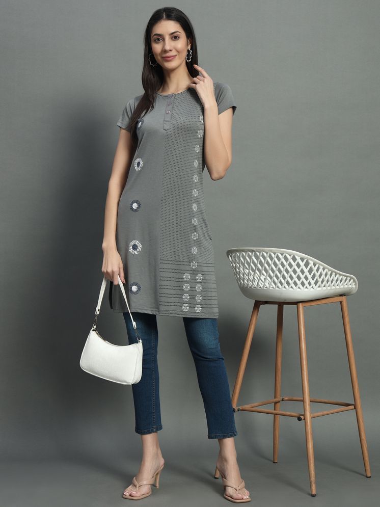     			BELLAFINO Pack of 1 Cotton Blend Printed Straight Women's Kurti - ( Grey )