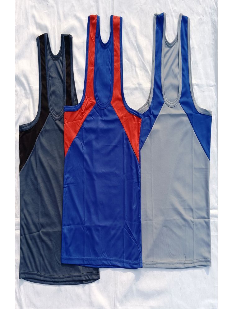     			D1 DIFFERENT ONE Pack of 3 Nylon Gym Vest For Men ( Multicolor )