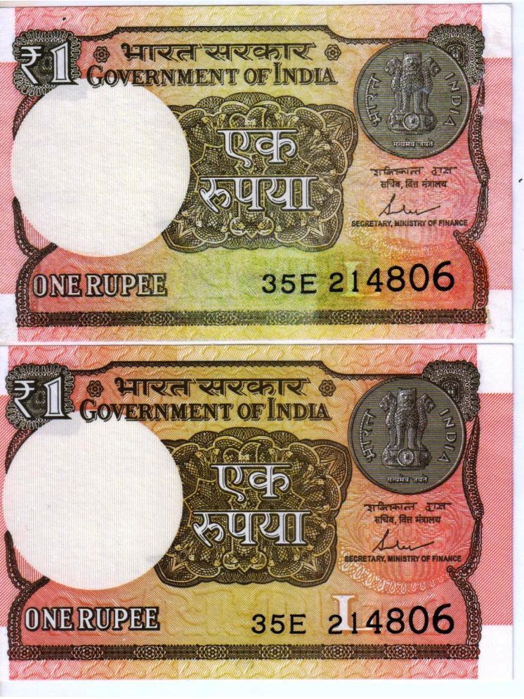     			Extreme Rare 1 Rupee Same Number 2 Notes Signed By Shaktikanta Das