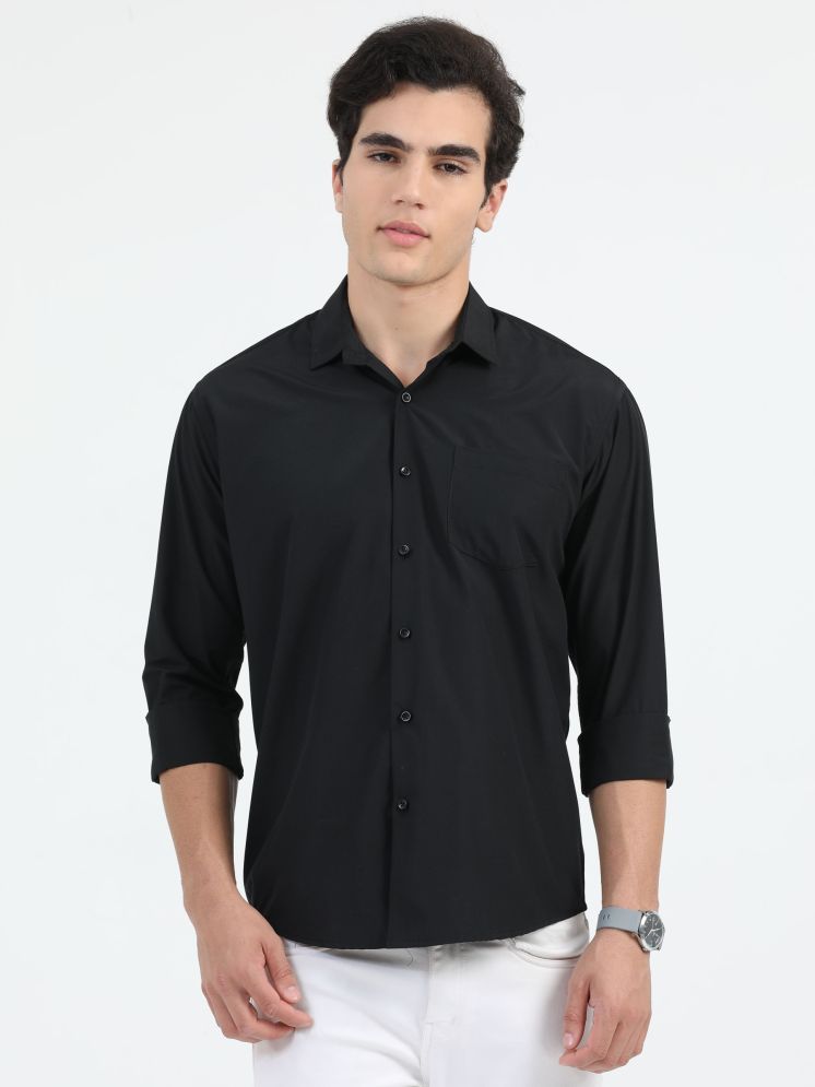     			HETIERS Polyester Regular Fit Solids Full Sleeves Men's Casual Shirt - Black ( Pack of 1 )