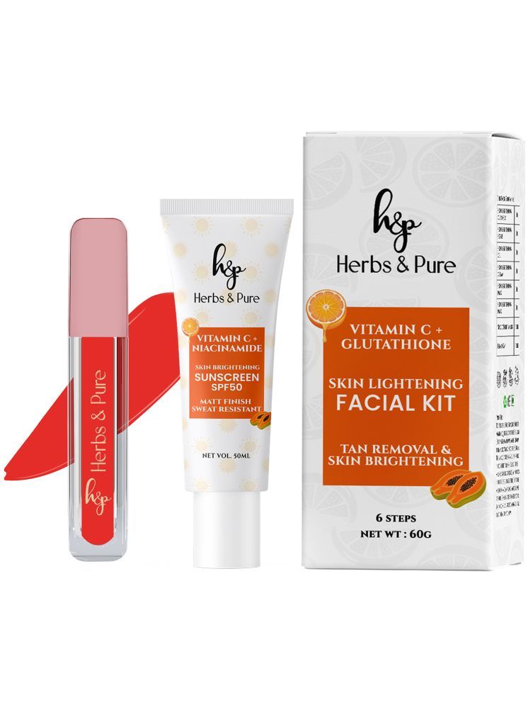     			Herbs and Pure Beauty Combo of Vitamin C+ Gluthathione Facial kit (60GM), SPF50 Sunscreen (50GM) with moisturizing Lipstick for a Radiant Look