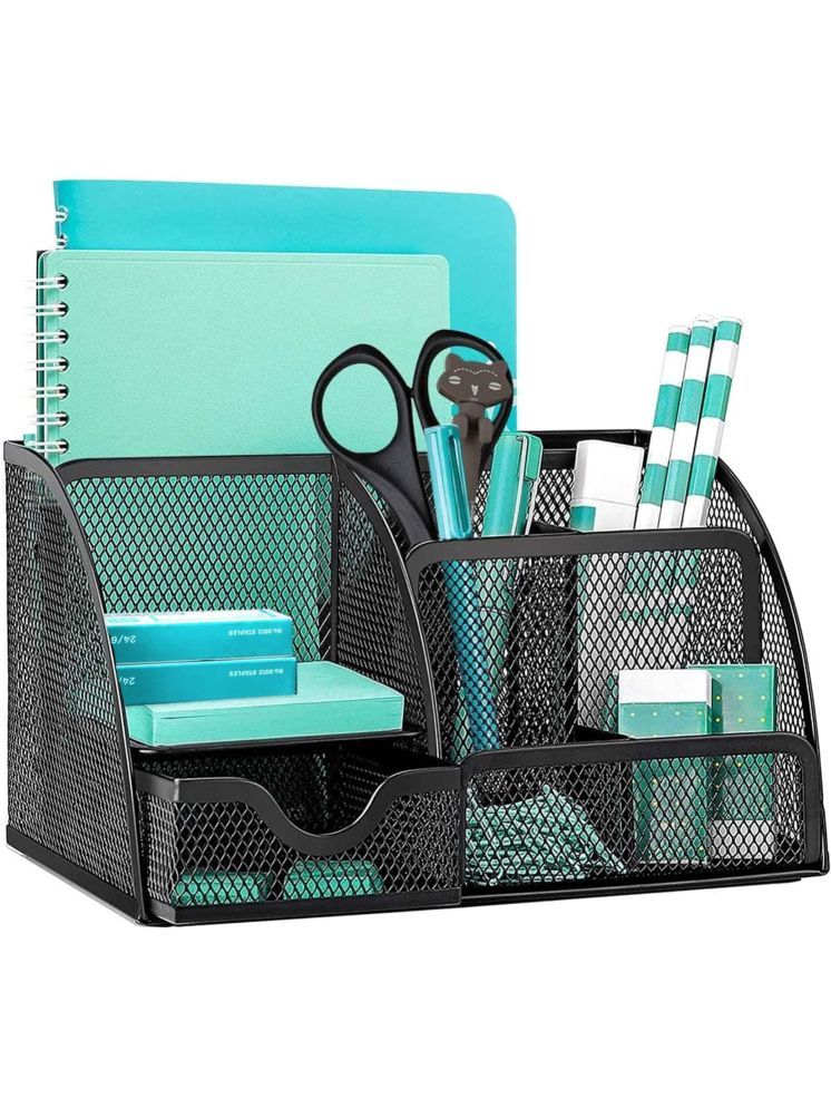     			JELLIFY Metal Mesh Desk Organizer with 7 Compartments Pen and Pencil Stationery Storage Holder for Home Study and Office