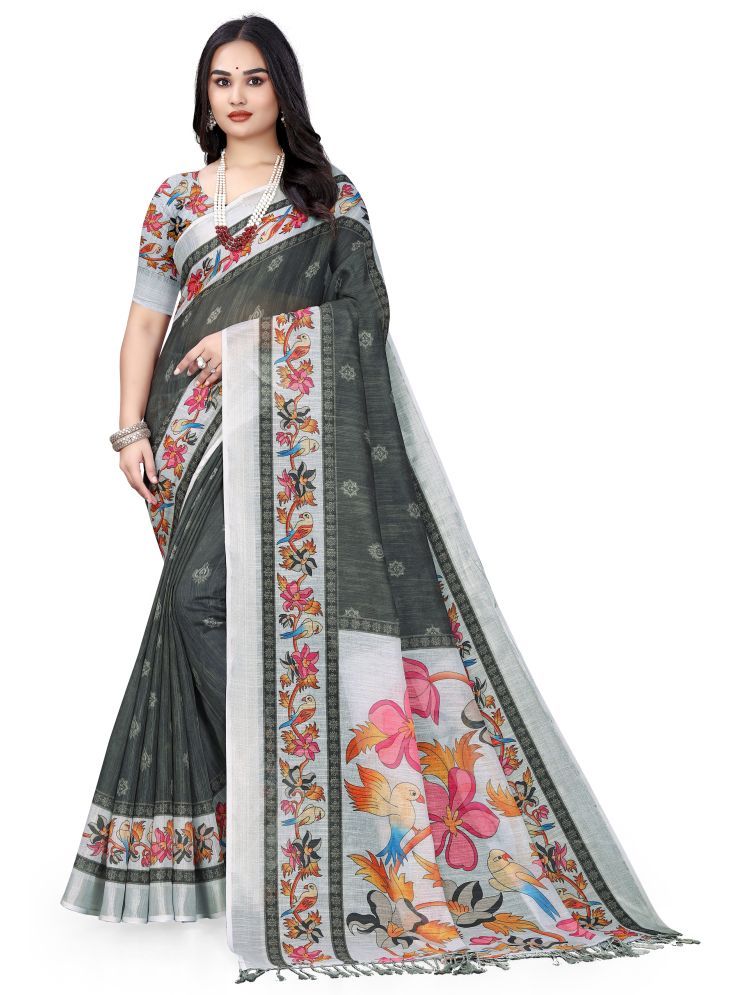     			Kalpana Creation Pack of 1 Linen Printed Saree With Blouse Piece ( Grey )