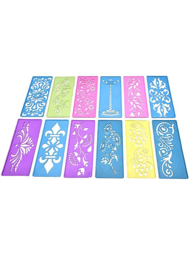     			M.G ENTERPRISE DIY Plastic Rangoli Stencils For Floor and Wall PLS-A-12 Set of 12 pc (3 in x 7 in)