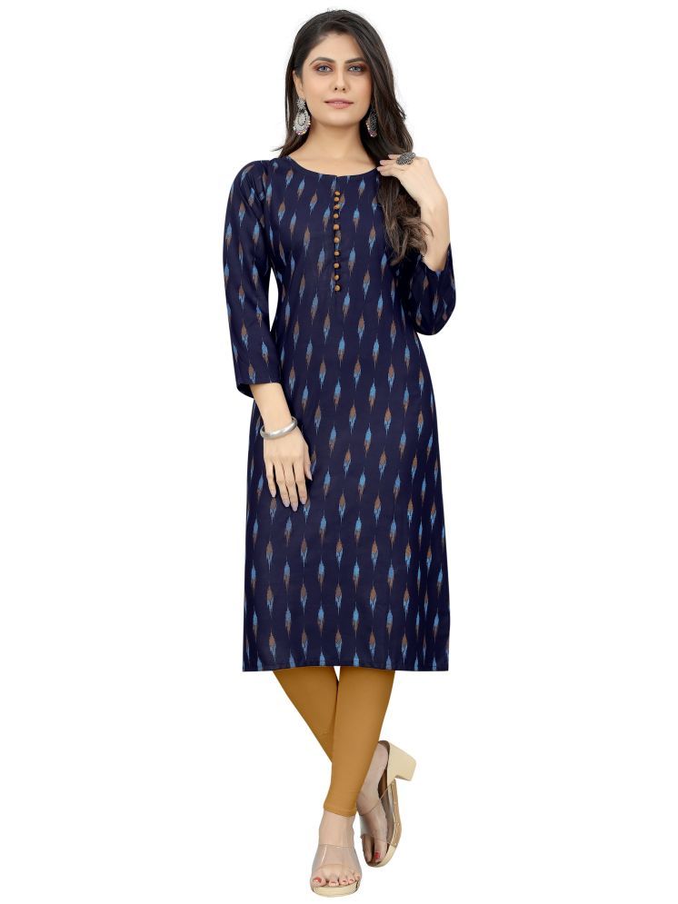     			NikunjTrading Pack of 1 Rayon Printed Straight Women's Kurti - ( Blue )