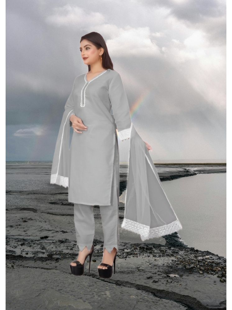     			RUTSH CREATION Cotton Self Design Kurti With Pants Women's Stitched Salwar Suit - Light Grey ( Pack of 1 )