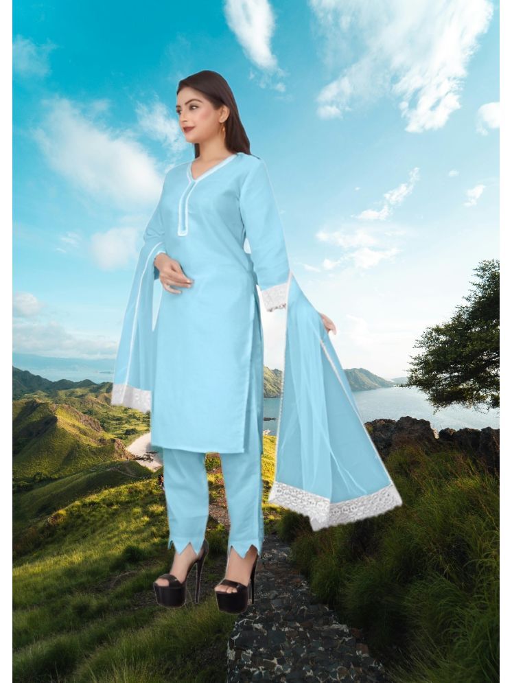     			RUTSH CREATION Cotton Self Design Kurti With Pants Women's Stitched Salwar Suit - Light Blue ( Pack of 1 )