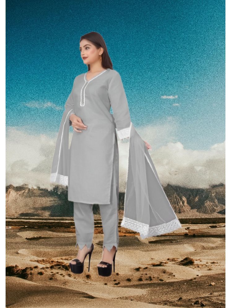     			RUTSH CREATION Cotton Self Design Kurti With Pants Women's Stitched Salwar Suit - Light Grey ( Pack of 1 )