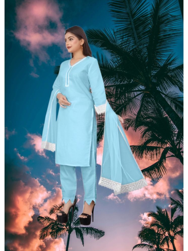     			RUTSH CREATION Cotton Self Design Kurti With Pants Women's Stitched Salwar Suit - Light Blue ( Pack of 1 )