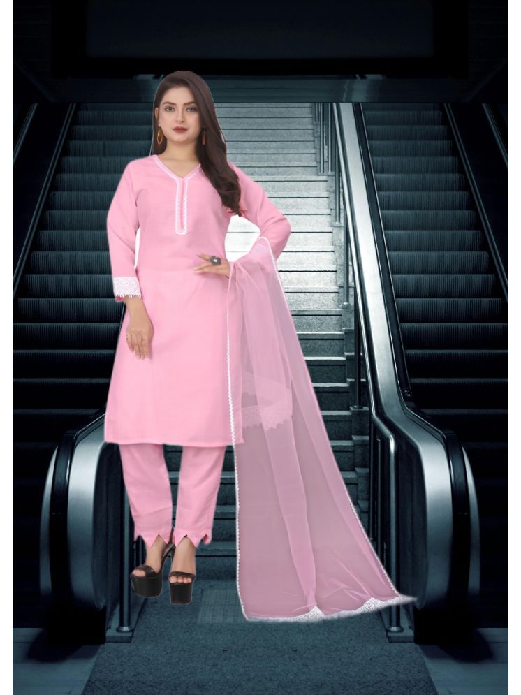     			RUTSH CREATION Cotton Self Design Kurti With Pants Women's Stitched Salwar Suit - Pink ( Pack of 1 )