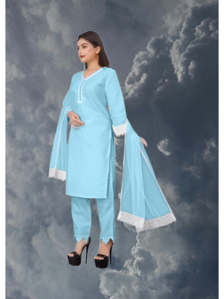     			RUTSH CREATION Cotton Self Design Kurti With Pants Women's Stitched Salwar Suit - Light Blue ( Pack of 1 )