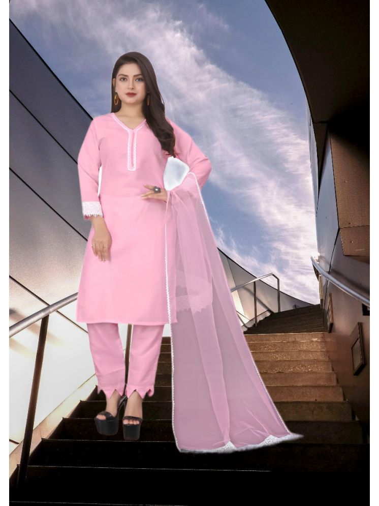     			RUTSH CREATION Cotton Self Design Kurti With Pants Women's Stitched Salwar Suit - Pink ( Pack of 1 )