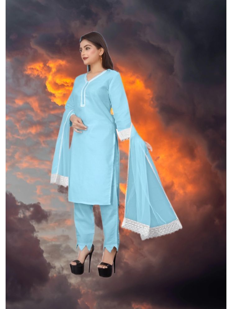     			RUTSH CREATION Cotton Self Design Kurti With Pants Women's Stitched Salwar Suit - Light Blue ( Pack of 1 )