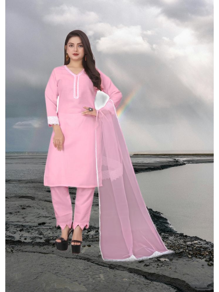     			RUTSH CREATION Cotton Self Design Kurti With Pants Women's Stitched Salwar Suit - Pink ( Pack of 1 )