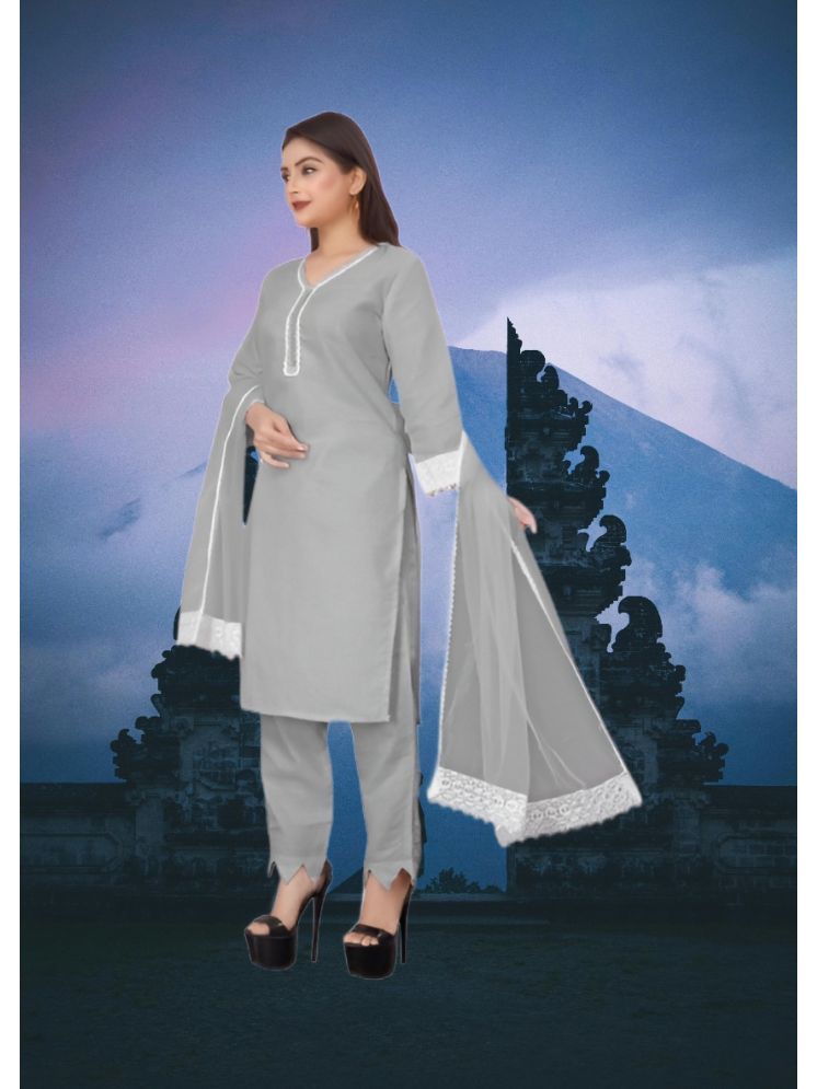     			RUTSH CREATION Cotton Self Design Kurti With Pants Women's Stitched Salwar Suit - Light Grey ( Pack of 1 )