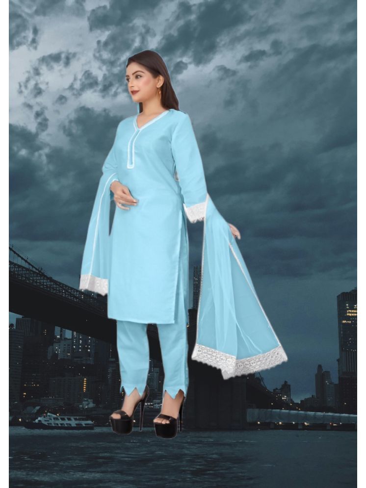     			RUTSH CREATION Cotton Self Design Kurti With Pants Women's Stitched Salwar Suit - Light Blue ( Pack of 1 )