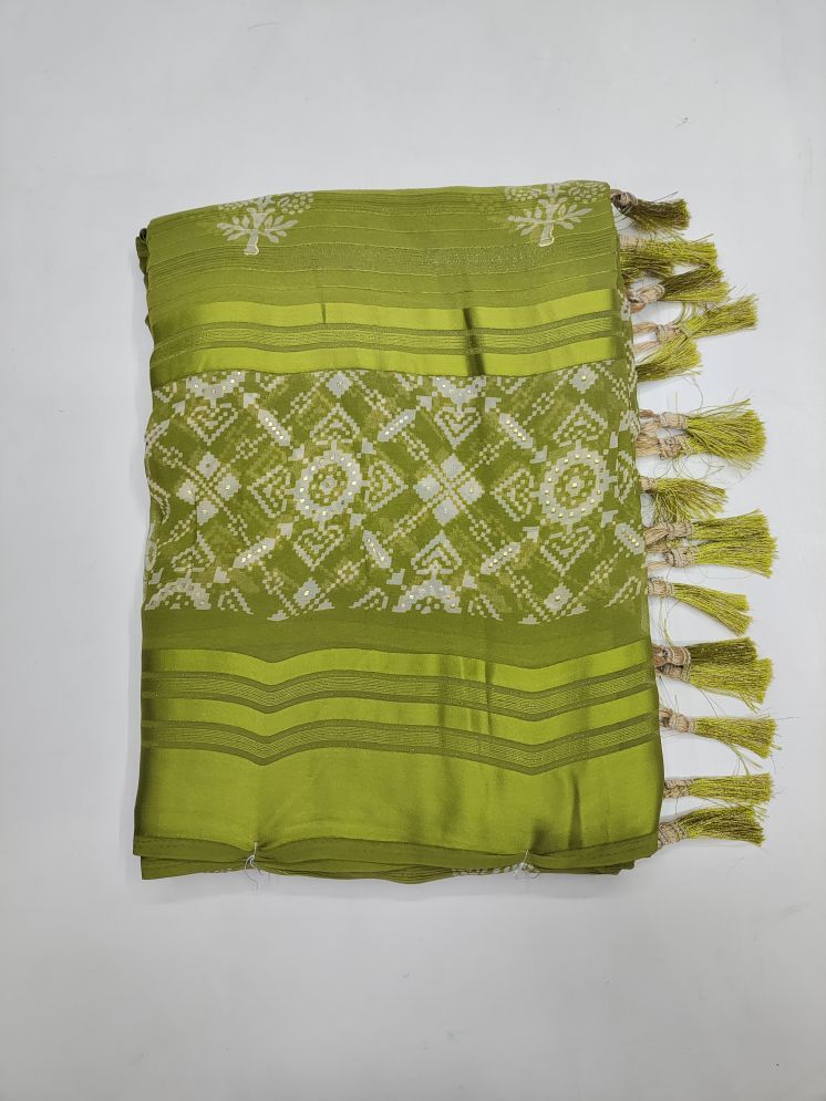     			RekhaManiyar Pack of 1 Satin Printed Saree With Blouse Piece ( Green )