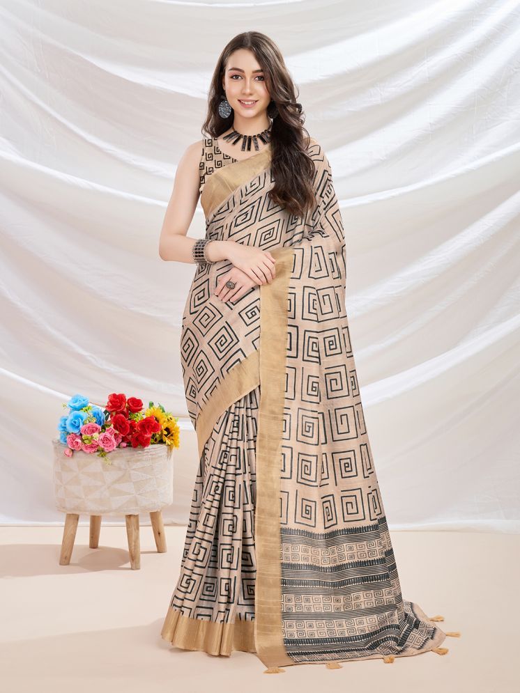     			RekhaManiyar Pack of 1 Silk Blend Printed Saree With Blouse Piece ( Beige )