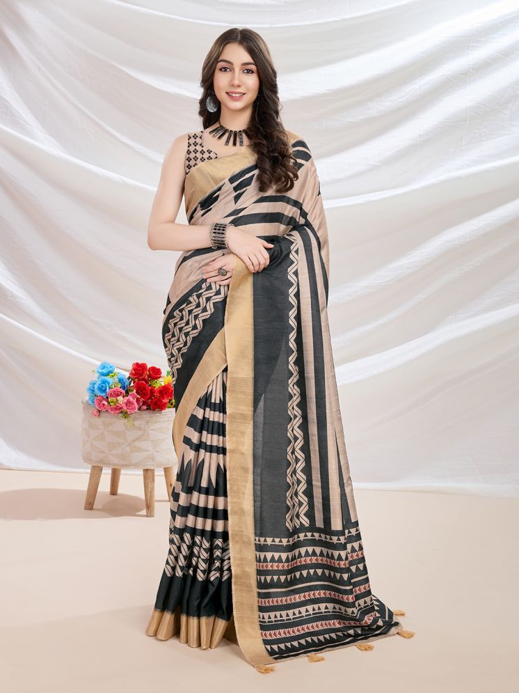     			RekhaManiyar Pack of 1 Silk Blend Printed Saree With Blouse Piece ( Black )