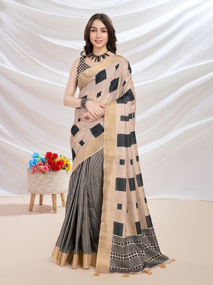     			RekhaManiyar Pack of 1 Silk Blend Printed Saree With Blouse Piece ( Khaki )