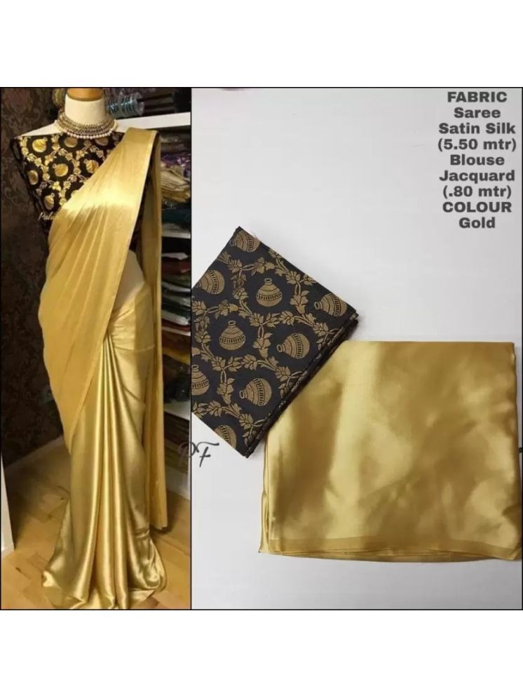     			Saadhvi Pack of 1 Satin Solid Saree With Blouse Piece ( Gold )