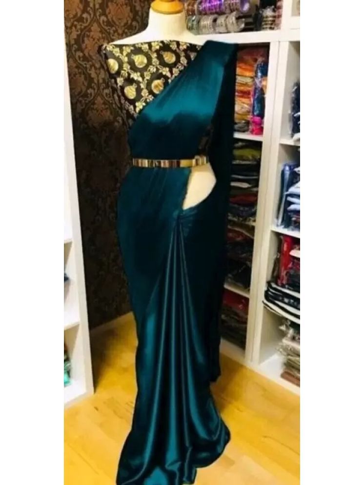     			Saadhvi Pack of 1 Satin Solid Saree With Blouse Piece ( Turquoise )