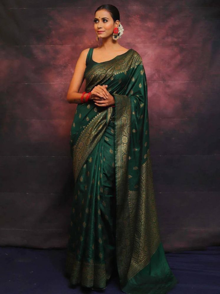     			Sitanjali Pack of 1 Silk Blend Woven Saree With Blouse Piece ( Green )