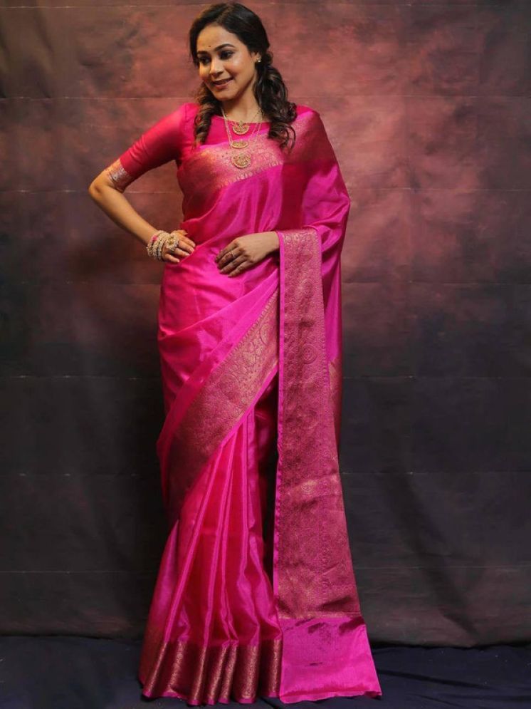     			Sitanjali Pack of 1 Silk Blend Woven Saree With Blouse Piece ( Pink )