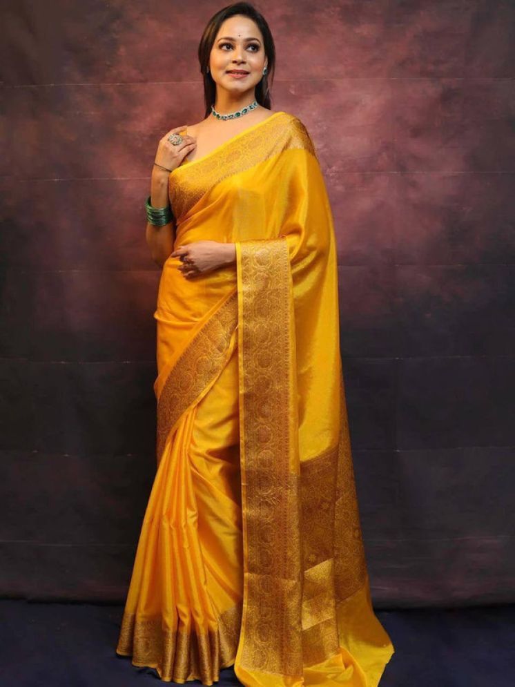     			Sitanjali Pack of 1 Silk Blend Woven Saree With Blouse Piece ( Yellow )