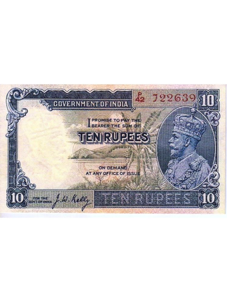     			Super Rare 10 Rupee British India King George V Note Signed By J W Kelly