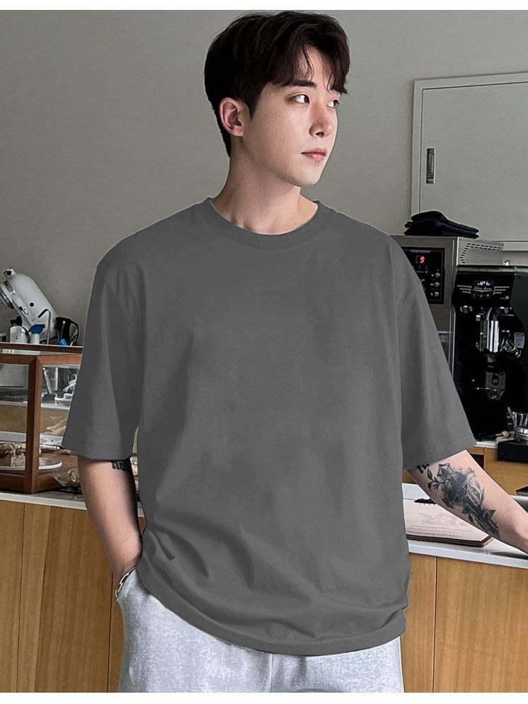     			clafoutis Cotton Oversized Fit Solid Half Sleeves Men's Round T-Shirt - Grey ( Pack of 1 )