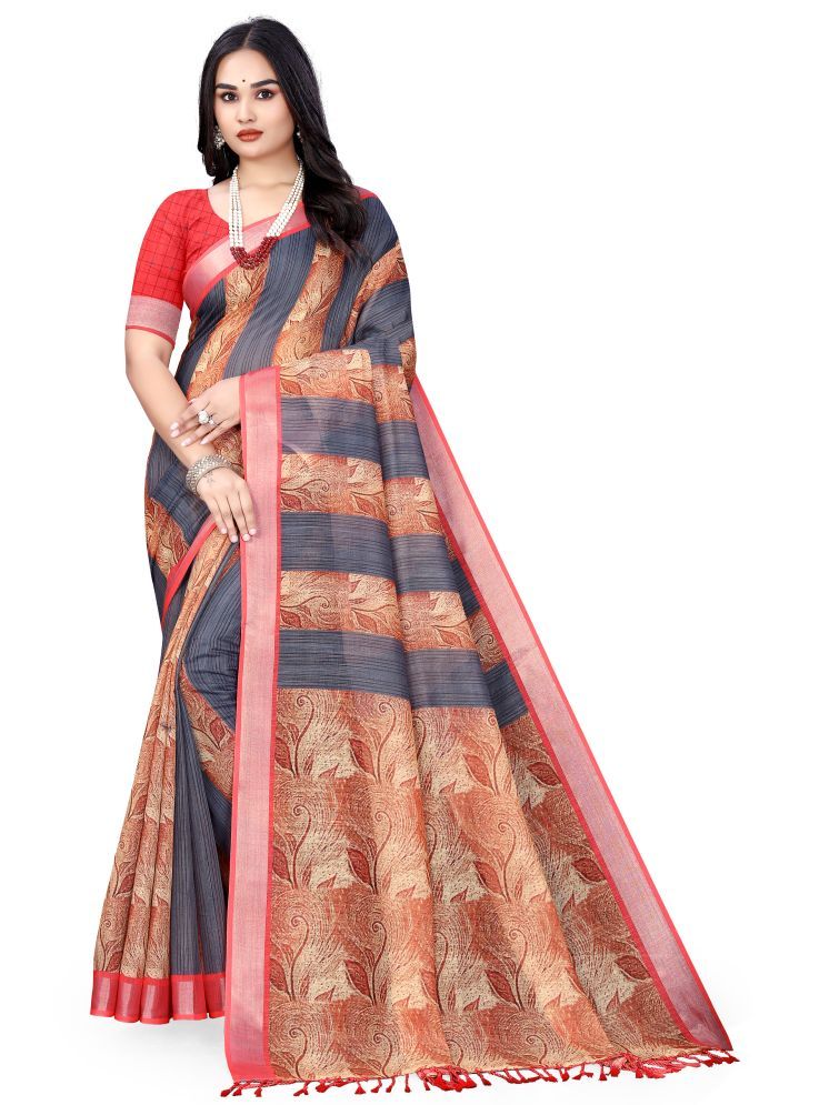     			supalee Tex Pack of 1 Linen Printed Saree With Blouse Piece ( Grey )