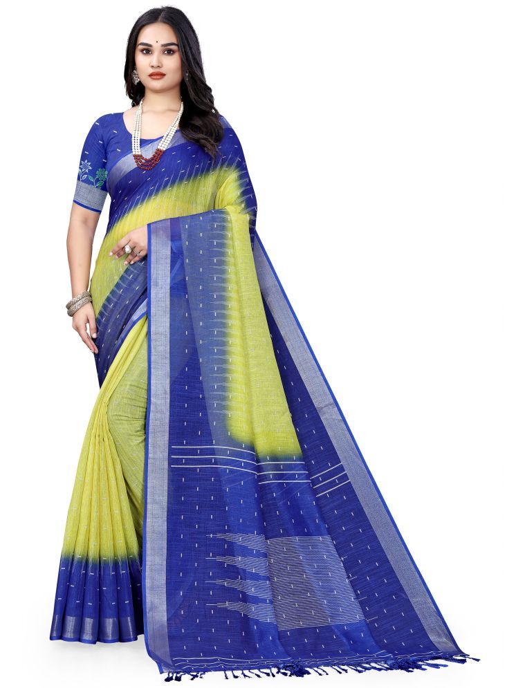     			supalee Tex Pack of 1 Linen Printed Saree With Blouse Piece ( Lime Green )