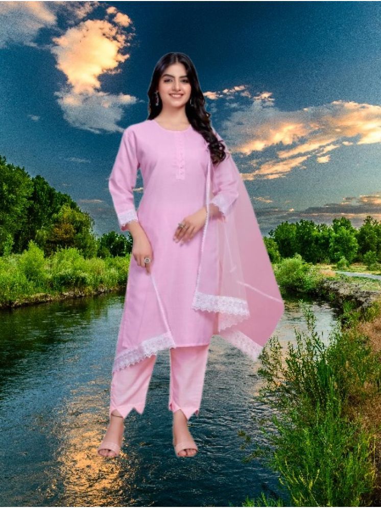     			RUTSH CREATION Cotton Self Design Kurti With Pants Women's Stitched Salwar Suit - Pink ( Pack of 1 )