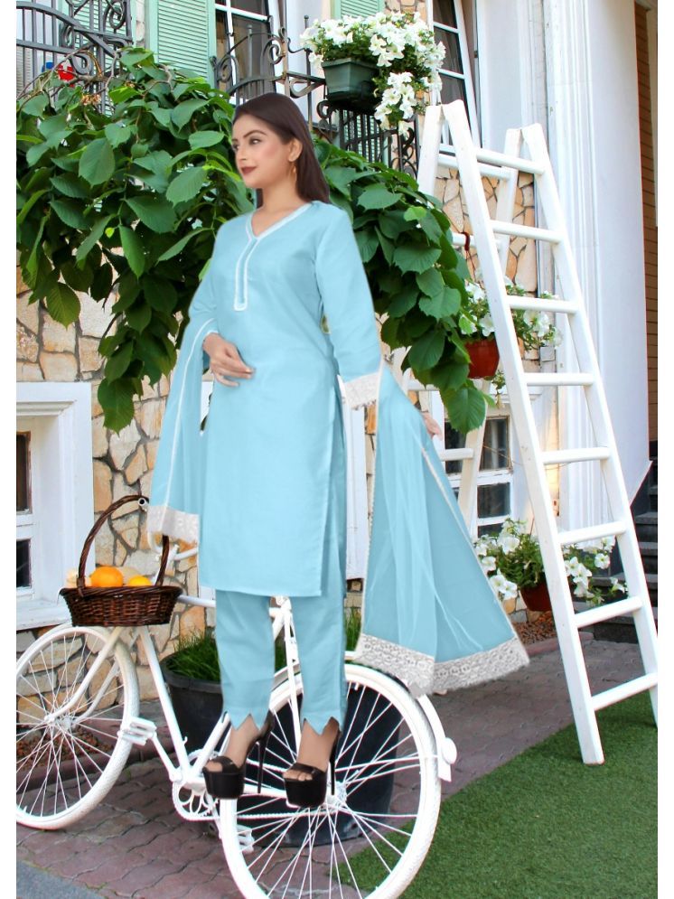     			RUTSH CREATION Cotton Self Design Kurti With Pants Women's Stitched Salwar Suit - Light Blue ( Pack of 1 )